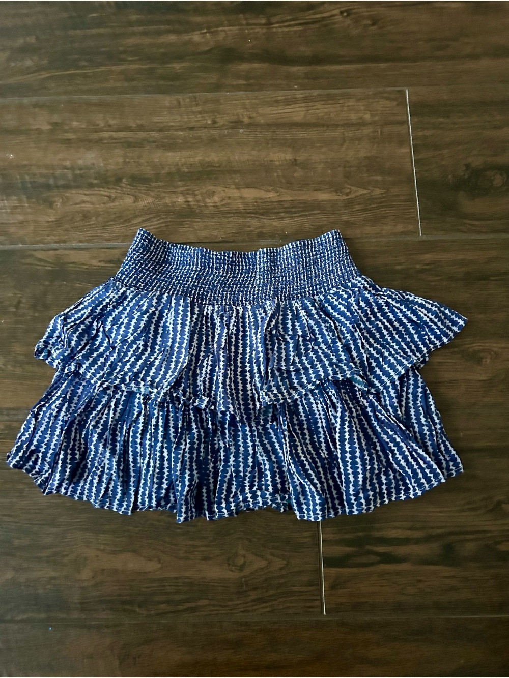 Vineyard Vines Blue and White Tiered Smocked Mini Skirt
